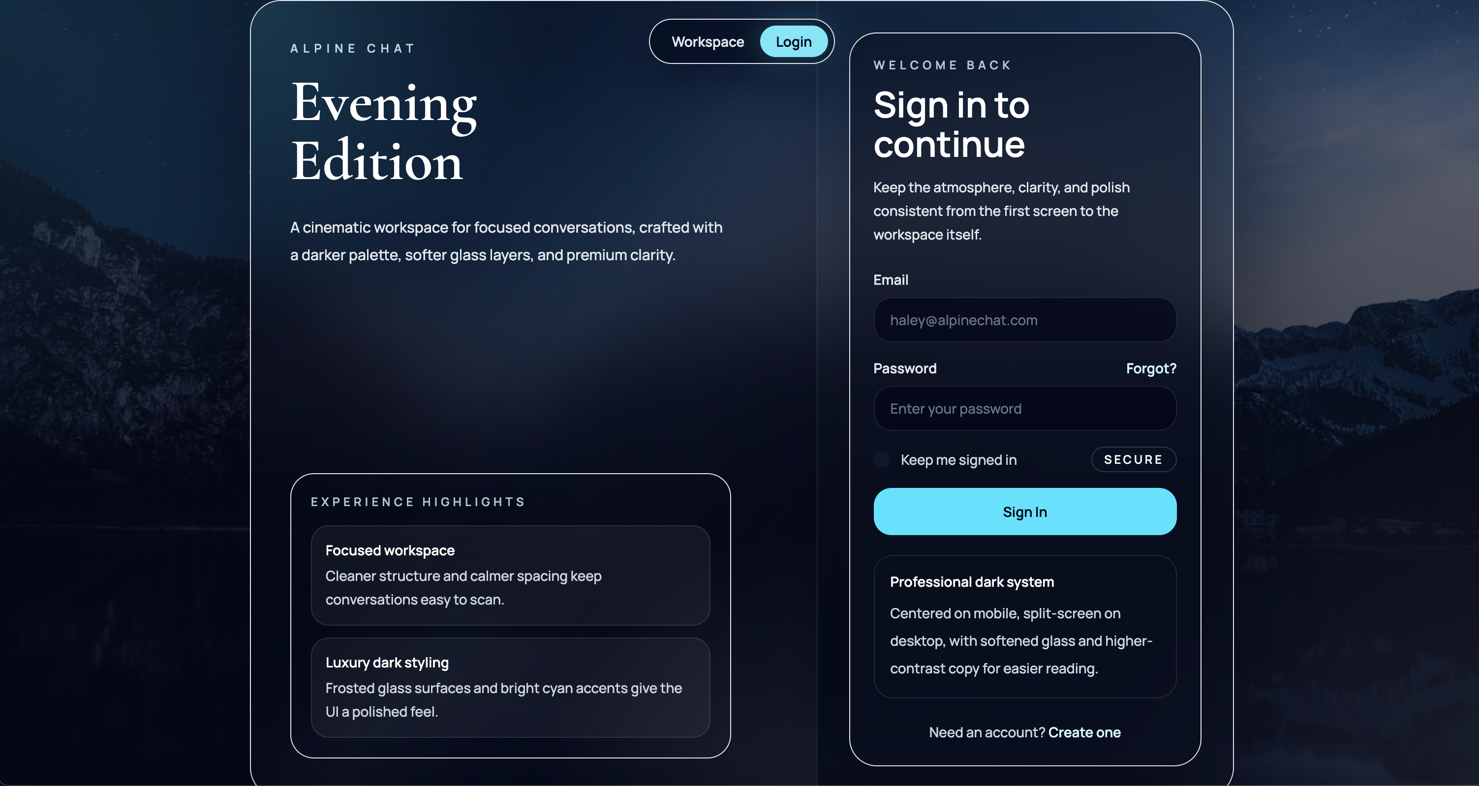 FrensChatApp login screen with dark professional layout and sign-in form